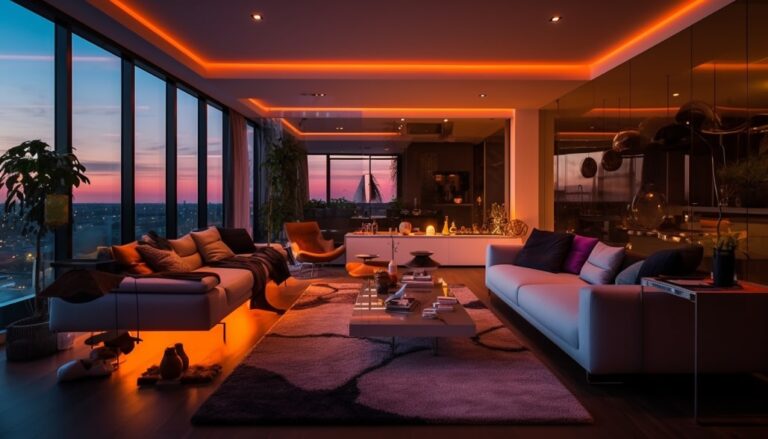 contemporary living room at night